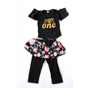 printed flowers cotton skirt mixed with pants for girls-black/6