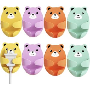 حامل قابس يثبت على الحائط، 8 قطع من خطافات القابس، منظم قابس مثبت على الحائط، حامل سلك لاصق لطيف على شكل دب من مس رازا