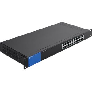 Linksys مفتاح رف ماونت جيجابت ايثرنت من لينكسيس بيزنس، LGS124 24، شبكة غير مدارةI معدنية، اسود؛ ازرق