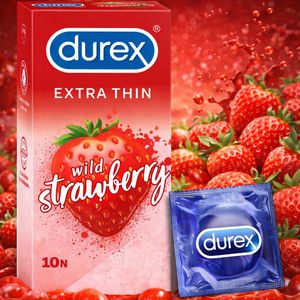 Durex دوريكس واقي ذكري رفيع جدًا بنكهة الفراولة البرية لإحساس طبيعي وحماية وراحة – عبوة 10 قطع