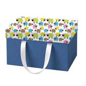 Gift Bag with Ribbon Handles, Blue and White, Colourful Sheep Pattern, Storage Tote Eid Al Adha 