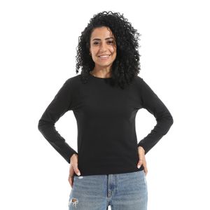 Red Circle أحمر Circle بادى سنجل كم طويل رقبة ضيقة - اسود