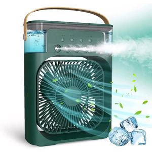 مروحة تبريد مياه ومكيف شخصي صغير USB، Air Cooler Fan، مرطب هواء مع بخاخ رذاذ 5 فتحات، خزان 600 مل، 3 سرعات قوية، إضاءة LED 7 ألوان، مروحة محمولة للمنزل والمكتب وغرفة النوم والمصيف والحديقة والتخييم والسفر