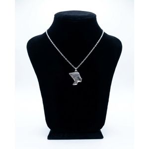 Silver Tone Rust-Resistant Necklace with Nefertiti Pendant