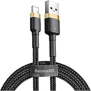 Baseus USB to Lightning Charging Cable iPhone 14 Pro Max Cafule Nylon Braided High-Density Quick Charge Compatible for iPhone 13 12 11 Pro Max Mini XS X 8 7 6 5 SE iPad (2 Meter, 1.5 A, Gold+Black)