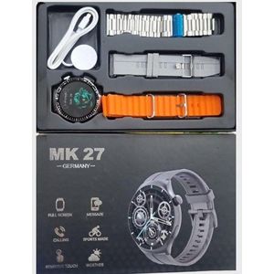 MK ساعه MK27 الذكيه بشاشه كبيرة عاليه الدقه لتعطيك تجربه رائعه , تدعم استقبال المكالمات مباشرة من الساعه والاشعارات والتنبيهات الذكيه , مع العديد من المميزات الصحيه مثل تتبع النوم وقياس نبض القلب وغيرها مع 3 احزمه مرفقين للتبديل