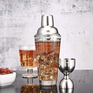 Glass Cocktail Shaker, Martini Shaker 14oz with Recipes on Side  Clear Bar Shaker with Measurements  Built in Strainer with Seal  Crystal Drink Margarita Shakers Bartending