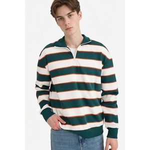 Defacto كنزة بفتحة سحاب نصفية ومخططة بياقة واقفة وقَصّة واسعة