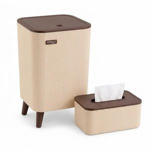Lamsa Plast 2-Piece Plastic Trash Bin & Tissue Box Set