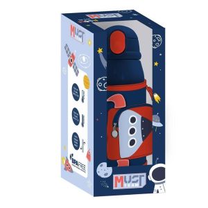 Must Vacuum Flask Stainless Steel Team Space 500 ml with Isothermal case and straw