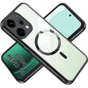 غطاء لهاتف OPPO Reno 14 5G متوافق مع Mag Safe-تصميم مقاوم للصدمات-غطاء خلفي شفاف صلب (أسود)