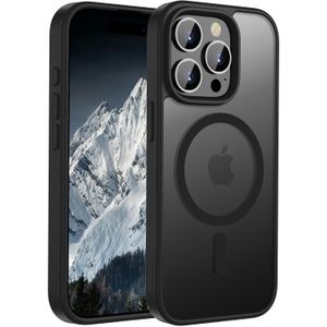 جراب حماية مغناطيسي لموبايل آيفون 15 برو ماكس 6.7 بوصة بتصميم نحيف ومضاد للصدمات وشبه شفاف ومطفي متوافق مع تقنية ماج سيف من اوردا، لون أسود داكن