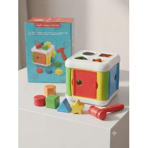 Interactive Shape Sorter and Hammering Cube – Multi-Functional Early Learning Toy for Toddlers, Featuring Matching Shapes and Hammer Play for Skill Development