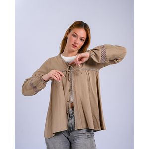 General Chic Brown Lace Accent Blouse