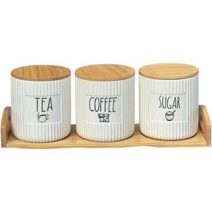 طقم علب تخزين من البورسلين، مصنوعة من الخزف والخشب، مجموعة من 3 قطع، بطول 31 سم