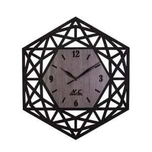 ساعة حائط خشبية بتصميم هندسي مودرن – خامة MDF – مقاس 40 * 40 سم – حركة هادئة – ساعة ديكور للمنزل والمكتب