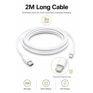 USB-C to Lightning Cable for iPhone, 2M High-Quality Fast Charging and Data Transfer Cable with Integrated Magnetic Stability Tip - White