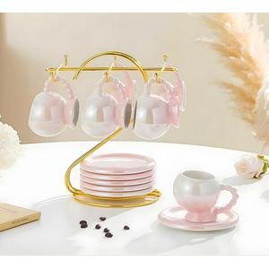  طقم قهوة بورسلين لاستر 12 قطعه + إستاند ذهبي- مستورد