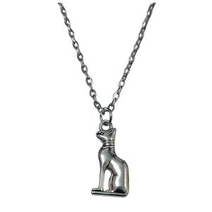 3Diamonds Cat Pharaonic in Silver Chain Cat Pharaonic Pendant Delicate Silver Length 60cm