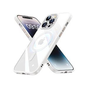 جراب خلفي شفاف صلب من البولي كربونات مع مغناطيس مدمج، متوافق مع MagSafe، إطار من مادة TPU ناعمة، جراب حماية رفيع مقاوم للصدمات لهاتف iPhone 14 Pro (أبيض)