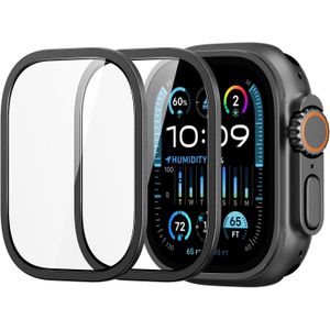 Screen protector for Apple Watch Ultra 2/1 49mm (2023/2022, 49mm) Military Grade Protection, Tempered Glass Protector with Stainless Steel Frame, Scratch Resistant, 2 Pack, Black.