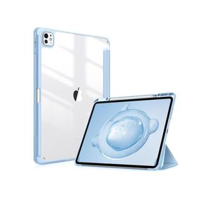 جراب جديد متوافق مع iPad Pro مقاس 13 بوصة (موديل 2024 M4) مزود بحامل قلم مدمج، جراب iPad Pro مقاس 13 بوصة بغطاء خلفي صلب شفاف، يدعم قلم Apple Pencil وقلم Apple Pencil (USB-C)، خاصية التشغيل/الإيقاف التلقائي، لون أزرق سماوي