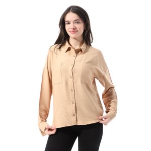 Andora Classic Neck Plain Buttoned Shirt - Beige