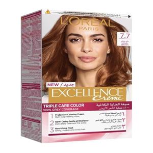 L'oreal صبغة شعر دائمة إكسلانس كريم 7.7 بني عسلي