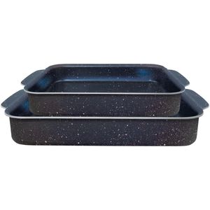 Trueval كسرولة جرانيت مستطيلة بسمك 3 ملم ، طقم من قطعتين 30 سم و35 سم، لون أزرق