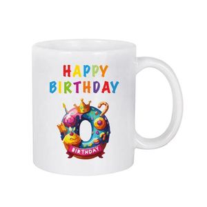 Happy Birthday Letter (O) Mug, White Ceramic Coffee Cup, Colourful Birthday Theme             