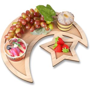 صينية عرض حلويات خشبية مزينة بنجمة وقمر، أدوات مائدة للعيد، زينة للعيد، أدوات مائدة للعيد، صواني تقديم طعام العيد، صواني رمضان، أطباق للحفلات المنزلية، حامل حلويات (قطعة واحدة)