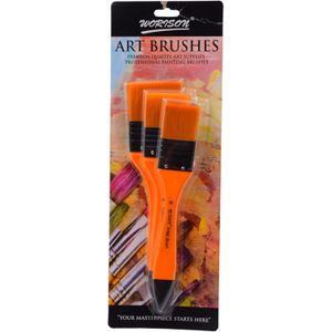 فرشاة رسم وطلاء مسطحة، مكونة من 3 قطع - لون برتقالي