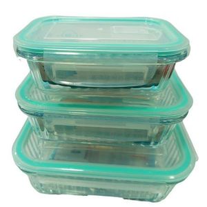 Tempered glass Food Storage Container with Air Tight wood Lid 330+620+1030 ml Set of 3 pieces oven+microwave +freezer+dishwasher) safe 