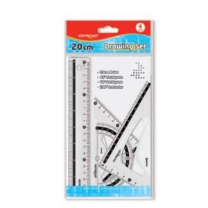 Keyroad transparent geometry set ruler 20 cm 4 pieces model KR973347