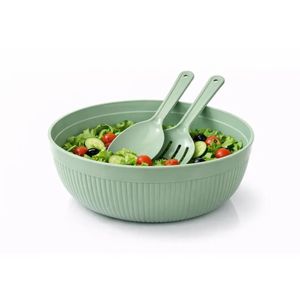 Dunya بولة سلطة بلاستيكية من دنيا، 27 سم – وعاء تقديم كبير مع ملعقة وشوكة سلطة (4000 مل) – أخضر