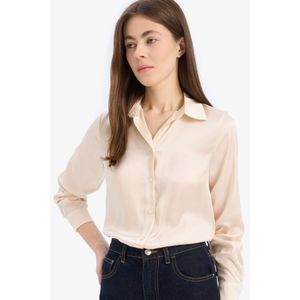 Defacto Woman Shirt Neck Regular Fit Long Sleeve Shirt - Lt.Stone