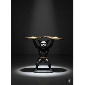 تمثال ديكور كلب فرينش بولدوج بنظارةمصنوع من الراتنج، حامل أطباق مزدوج، أسود مطفي مع تفاصيل ذهبية، منظم إكسسوارات للمنزل والمكتب