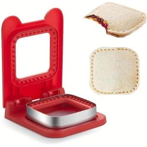 صانعة الساندويتشات، قوالب الساندويتشات 2 في 1، قاطعة خبز للمدرسة والنزهات والتخييم، صانعة الفطائر، أدوات المطبخ والأدوات، قاطعة بسكويت الساندويتش (أحمر، مربع)