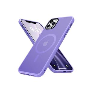 جراب مغناطيسي لهاتف آيفون 15 برو، متوافق مع نظام MagSafe، حماية عسكرية، مقاوم للصدمات، جراب شفاف غير لامع، مضاد للخدش، جراب هاتف مقاوم للصدمات (بنفسجي فاتح)