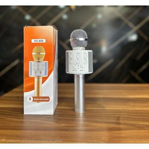 WS-858 Wireless Bluetooth Karaoke Microphone - Portable Handheld Speaker & KTV Player with Voice Changer, Selfie Function & TF Card Support - Silver