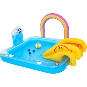  Water Play Centre Rainbow 188 x 150 x 89 cm - Inflatable Children's Pool with Water Slide & Sprinkler, Paddling Pool 189 L, Robust PVC, from 2 Years, for 3 Children, Summer Garden