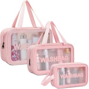 Waterproof Travel Cosmetic Bag Set of 3 - Premium Leather Toiletry Organizer Pouches, Multi Size Makeup Storage Bags for Women, Gym, Ba Essentials, Shampoo, Creams & Travel Accessories