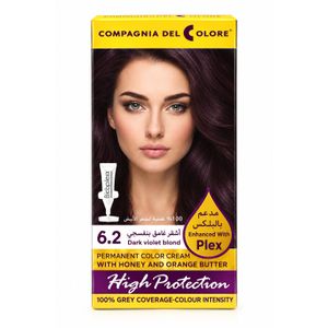 COMPAGNIA DEL COLORE صبغة شعر دائمة كومبانيا ديل كولور مدعمة بالبلكس - اشقر غامق بنفسجي 6.2 - مع العسل وزبدة البرتقال