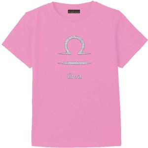 pink cotton t-shirt Libra Zodiac silver 