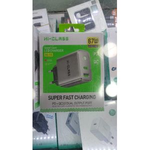 Hi Class 67W PD/QC3.0 Multi Port USB-A/Type-C/TypeC Fast Charger with Type-C to TypeC Cable
