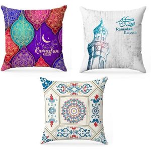 INtex CURTAINS HOUSE أغطية مخدات رمضان فريد من نوعه قطيفة بيت الستائر، مجموعة من 3 قطع، مقاس 40 في 40 سم، أغطية مخدات فقط