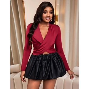 SHEIN بلوزة نسائية أنيقة باللون الأحمر العنابي
