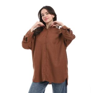 Andora Turned down Collar Long Sleeve Blouse - Brown