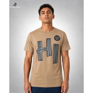 Silver Hawk Men 100% Cotton Printed T-Shirt Slim Fit - Camel