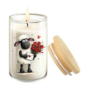 Cute Sheep Candle in Glass Jar with Bamboo Lid, White(Eid-Al-Adha) gg